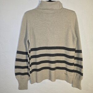 MICHAEL KORS Women Turtleneck Sweater Beige Black Stripe Size S Wool Blend